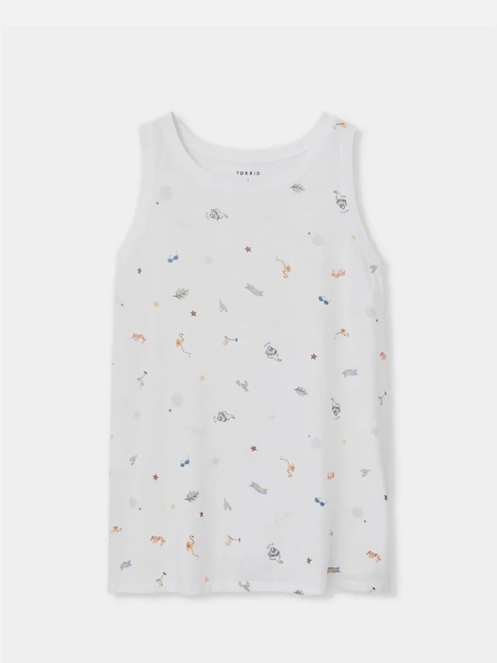 Torrid Summertime Print Crew Tank Vintage Burnout Lightweight White - Picture 5 of 6